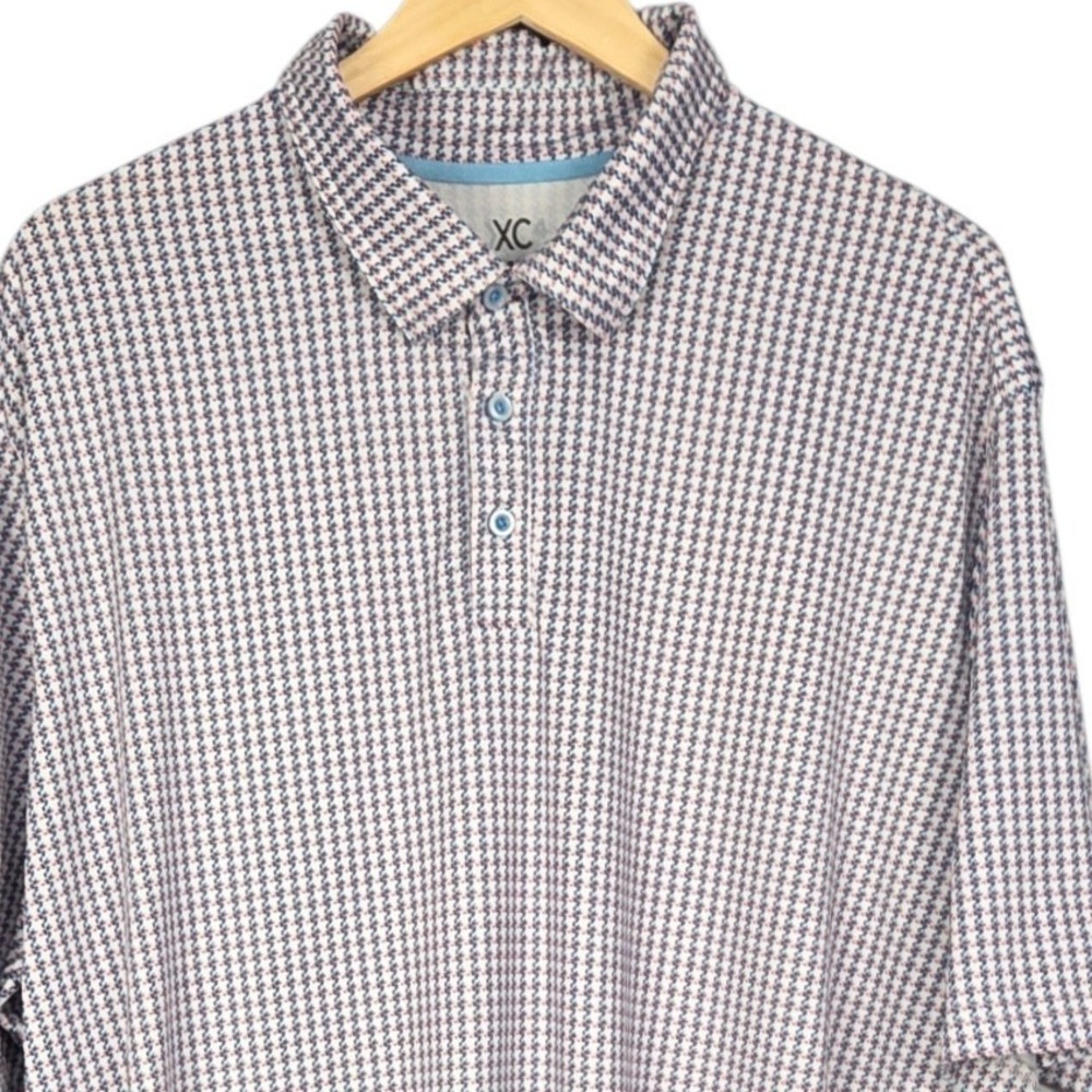 Johnston & Murphy XC4 Polo Mens XXL White Blue Red Geometric Golf Shirt Stretch